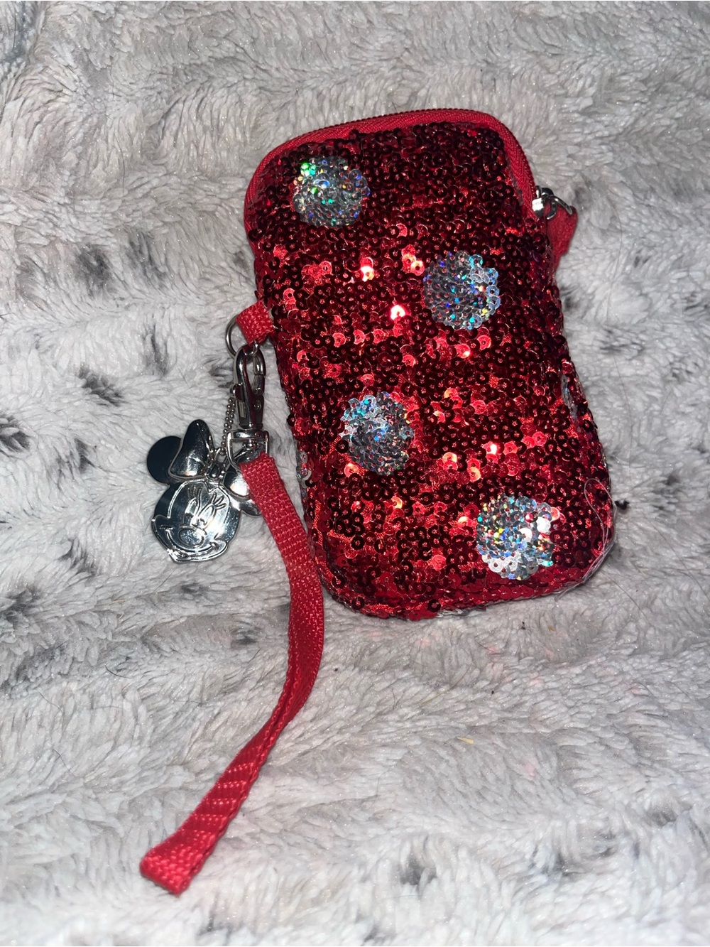 Disney Parks - Minnie Mouse Sequin Pouch Wristlet Red Polka Dot